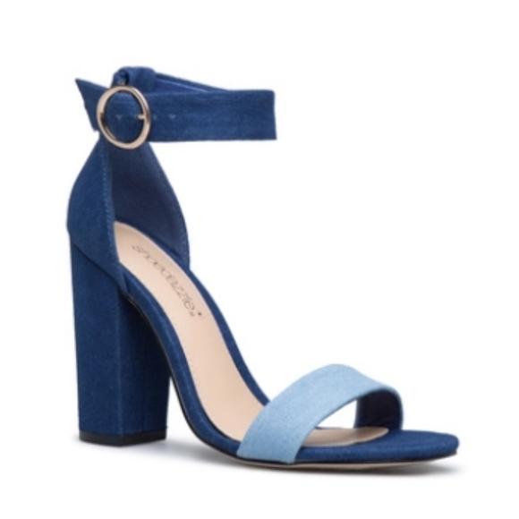 Two tone denim heeled sandal